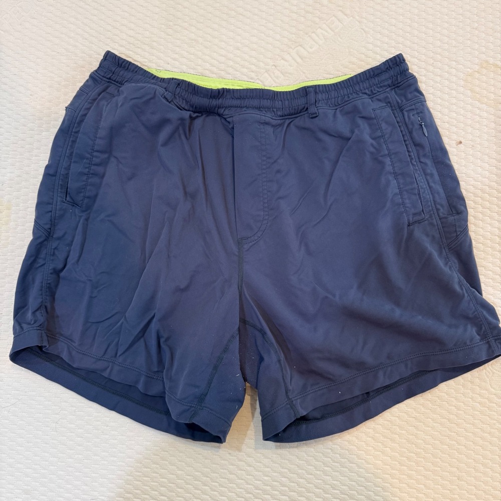 Birddogs Mens Gym Shorts Navy Blue Neon Yellow Liner Size XL Athletic Training